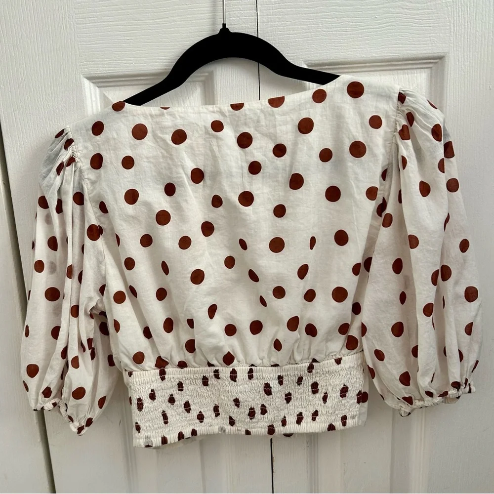 Abercrombie & Fitch White Blouse with Brown Polka Dots - Picture 3 of 5